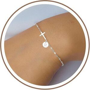 Christian Gifts For Women, Cross Bracelet Initial R Charm Bracelets Easter Gifts